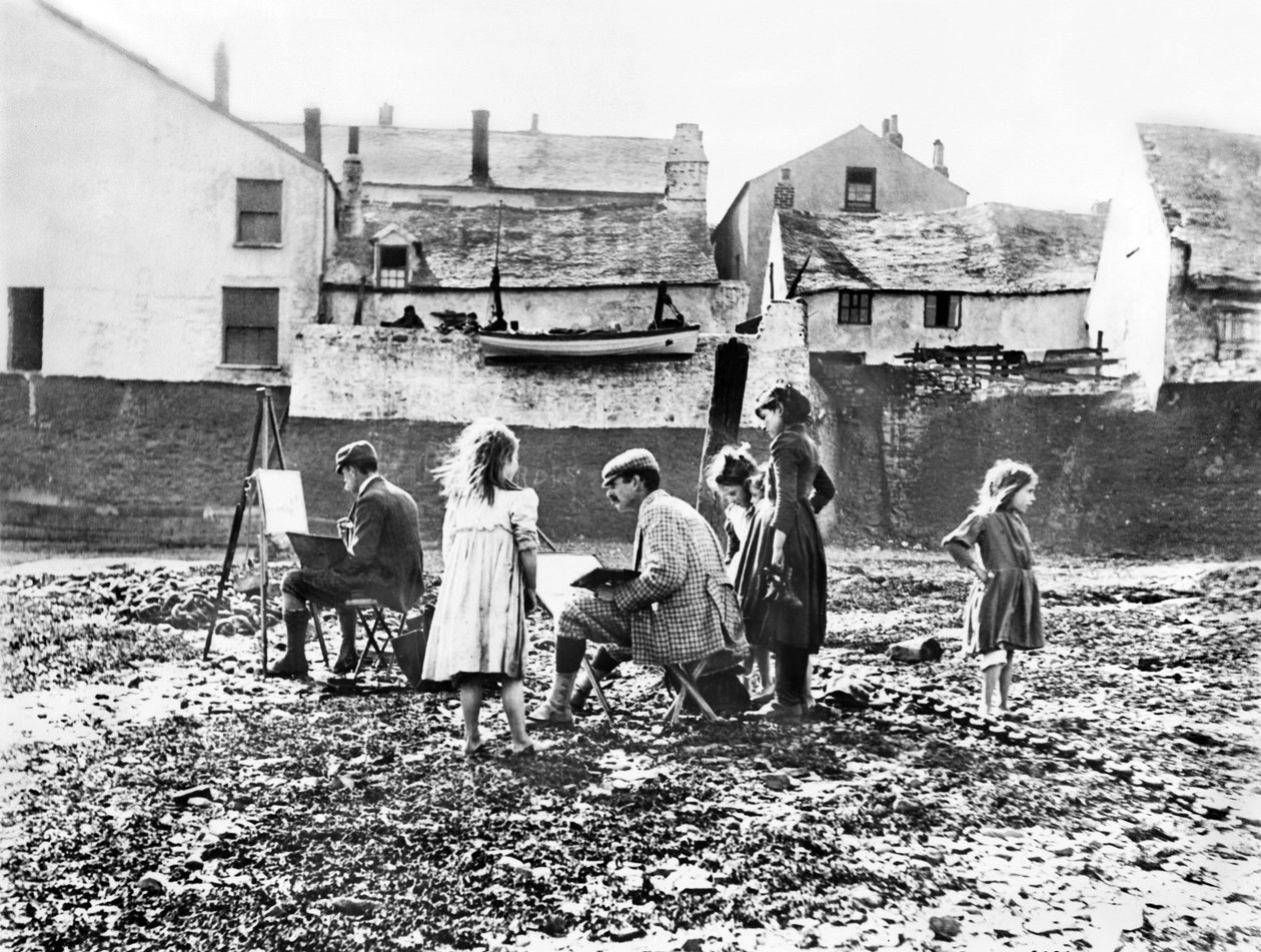 Storbritannien: Konstnärer som målar vid floden Torridge. Appledore, Devon av Unbekannt