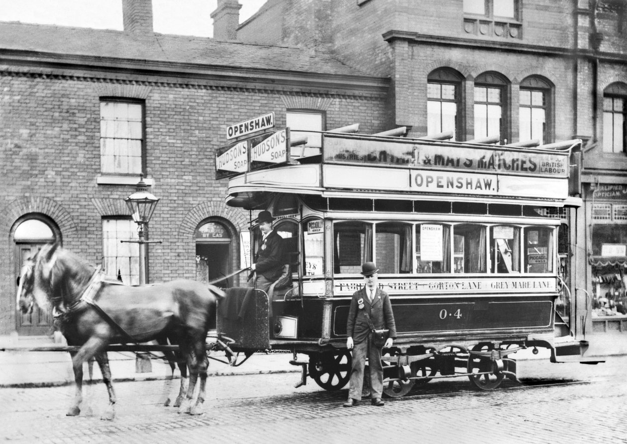 Storbritannien: Open Horse Tram i Manchester, c1890 av Unbekannt