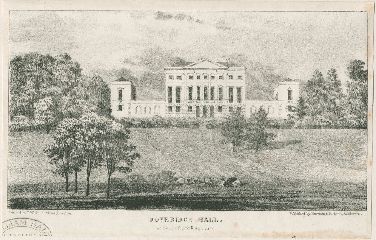 Uttoxeter - Doveridge Hall: litografi, nd [c 1839] av Unbekannt
