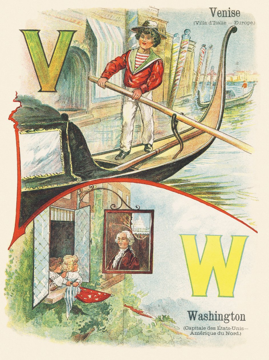 V W: Venedig, Washington - ABC of Two Worlds. Emile Guerin, förläggare, Paris, cirka 1900. Mått: 27,5 x 21,5 cm av Unbekannt