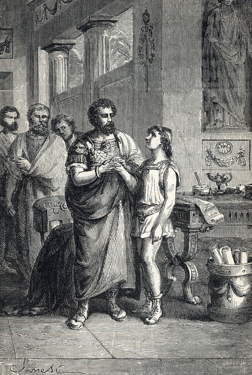 Valentinianus II erkände romersk kejsare av Gratianus (375). 1888 (gravyr) av Unbekannter Künstler