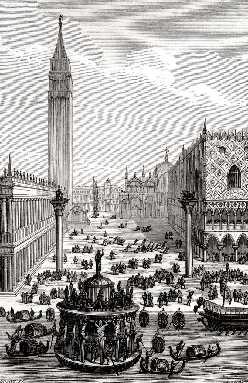 Venedig - Markusplatsen med katedral och gondoler av Unbekannter Künstler