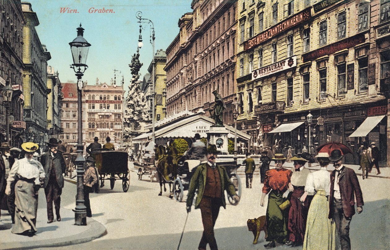Wien, Graben - berömd gata i stadens centrum med människor som promenerar (vykort) av Unbekannter Künstler