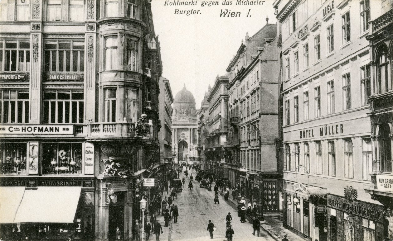 Wien: Kohlmarkt med Michaelerkirche i bakgrunden av Unbekannter Künstler
