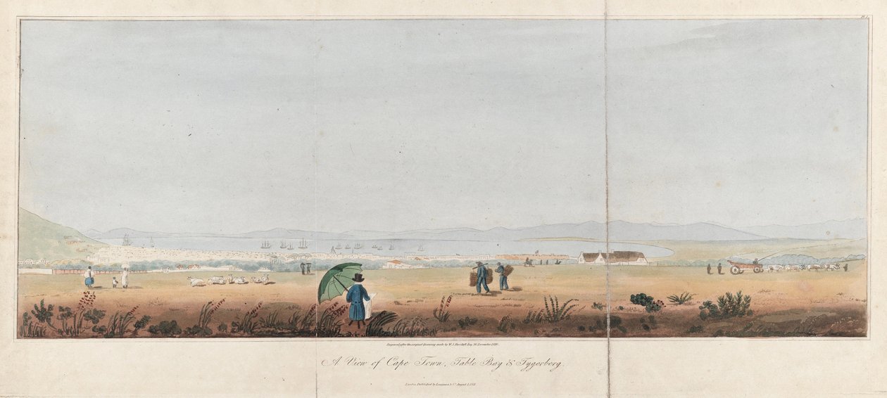 Utsikt över Kapstaden, Table Bay och Tygerberg Hills (Sydafrika). Litografi (26,5x53,5 cm) av J.W. Burchell av Unbekannter Künstler