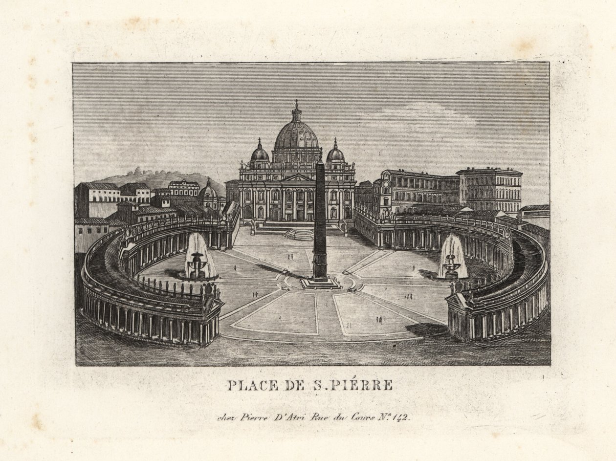 Utsikt över Petersplatsen, Piazza di S. Pietro, med Peterskyrkan och forntida egyptisk obelisk av Unbekannt
