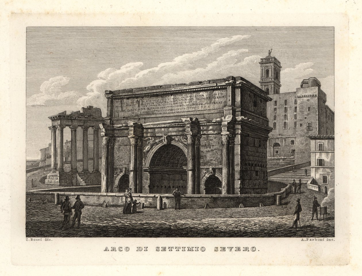 Utsikt över Septimius Severus båge, Arco di Settimio Severo, Rom av Unbekannt