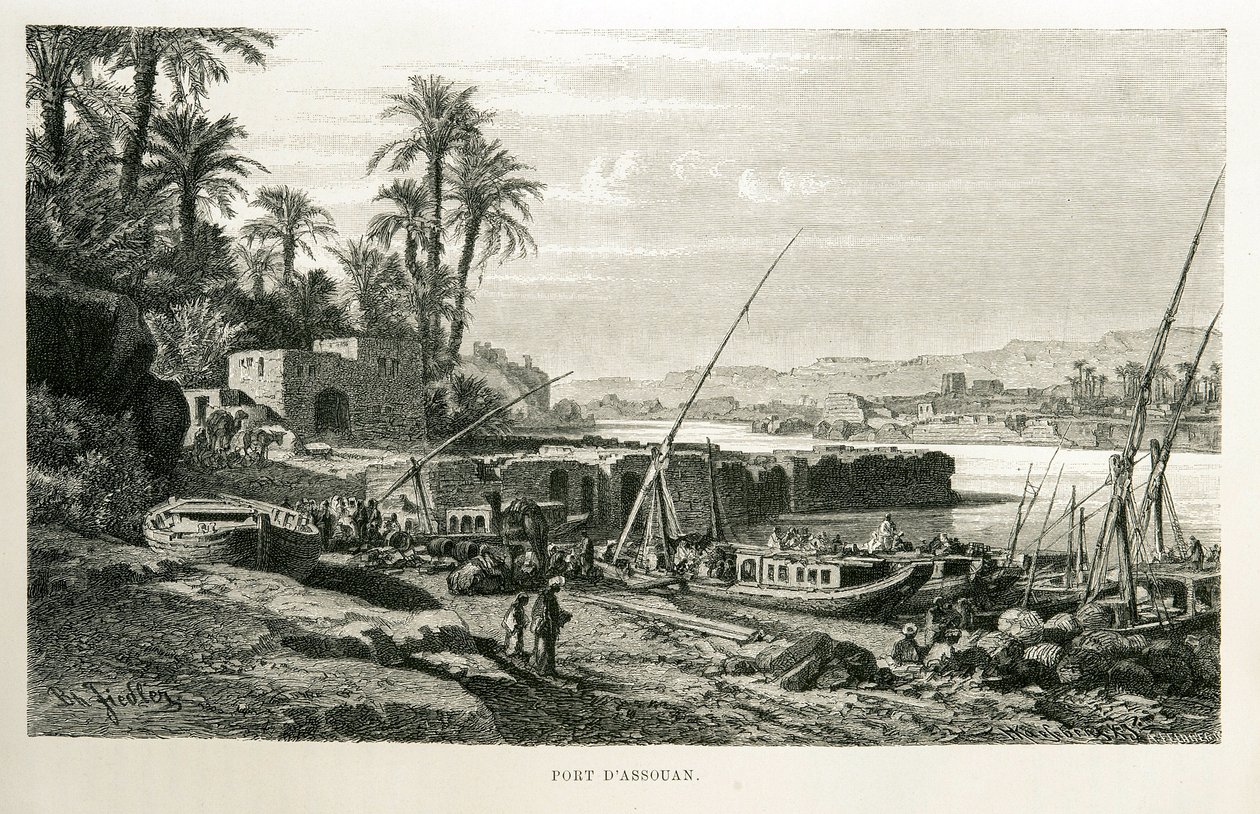 Utsikt över hamnen i Aswan i Egypten - Illustration från Atlas of Egypt av Unknown