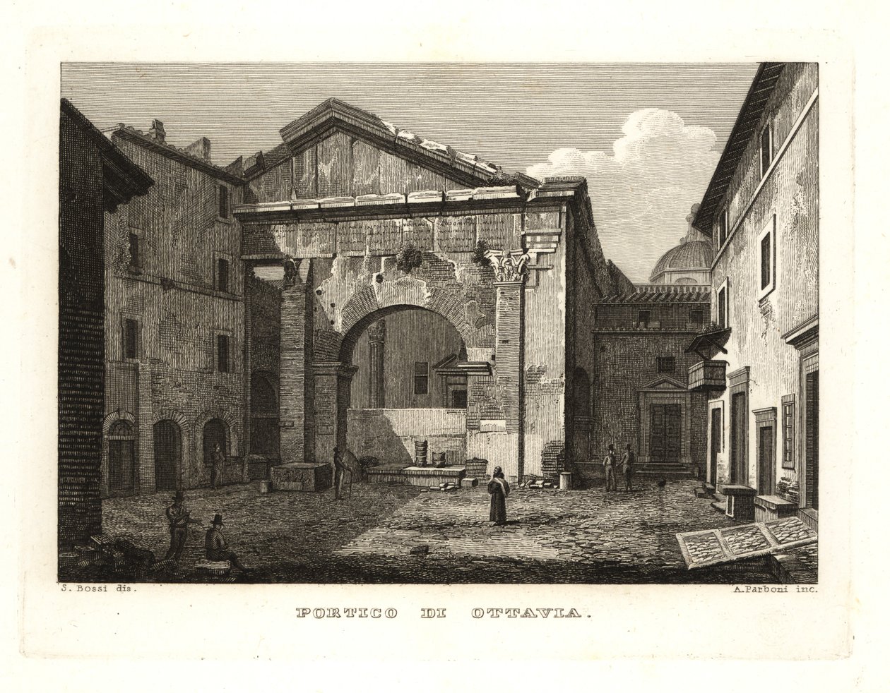 Utsikt över Portico of Octavia eller Portico of Octavia (Portico di Ottavia), Rom av Unbekannt