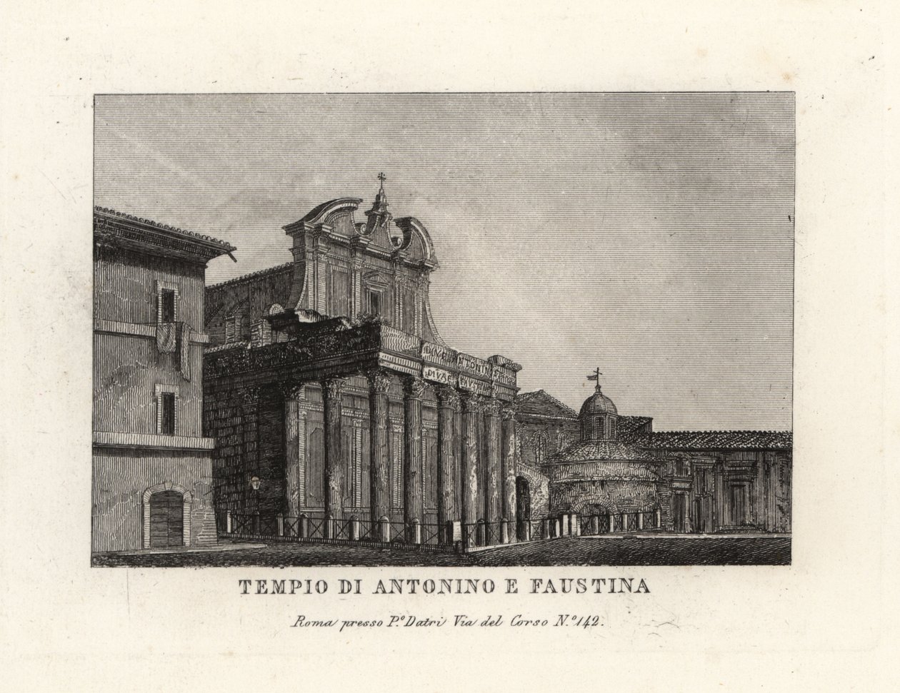 Utsikt över Antoninus och Faustinas tempel, Tempio di Antonino e Faustina, Forum Romanum, Rom av Unbekannt