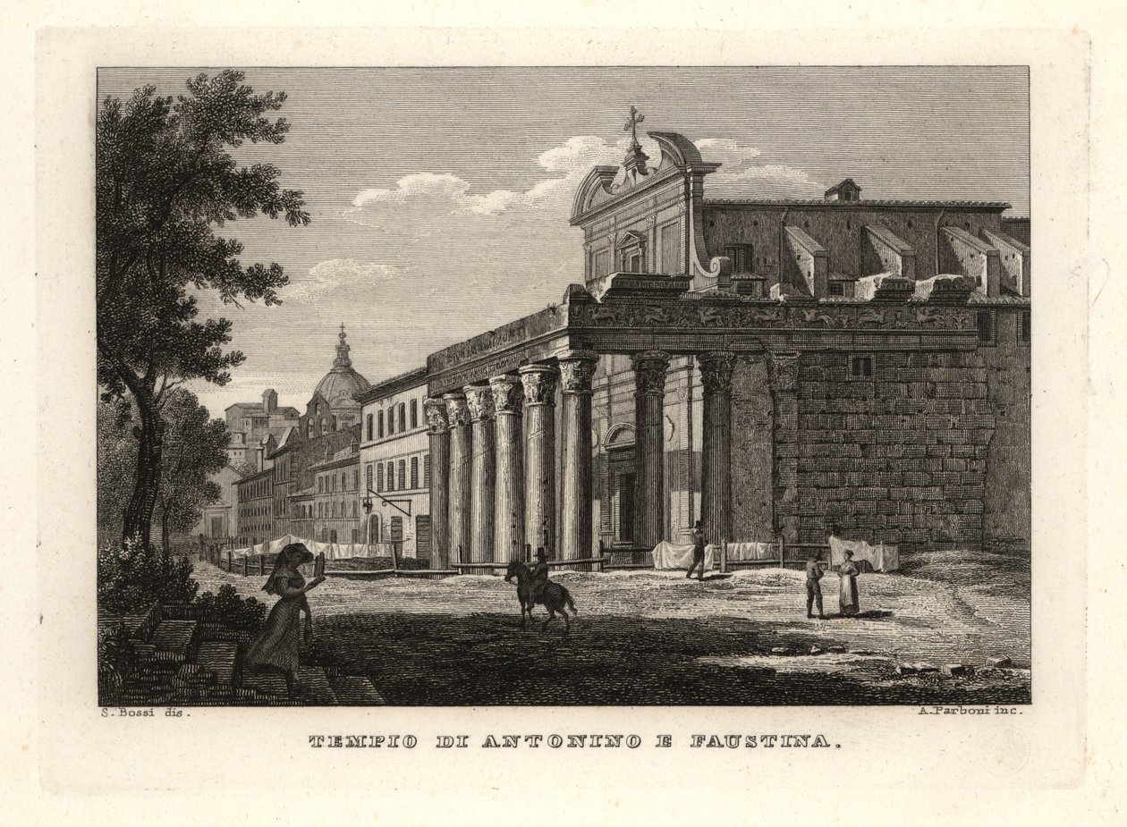 Utsikt över Antoninus och Faustinas tempel, Tempio di Antonino e Faustina, Rom av Unbekannt