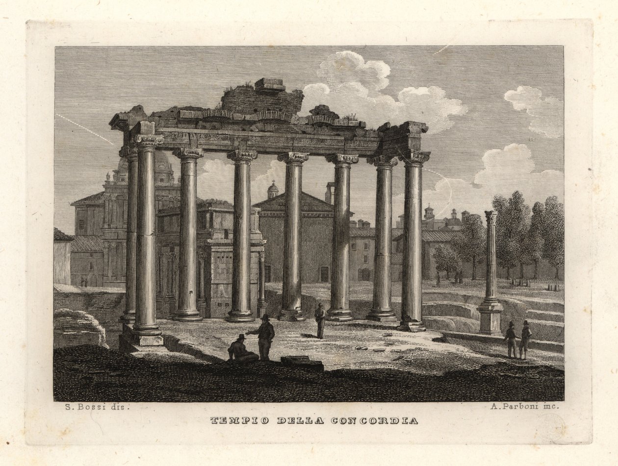 Utsikt över Concordtemplet, Tempio della Concordia, Rom av Unbekannt