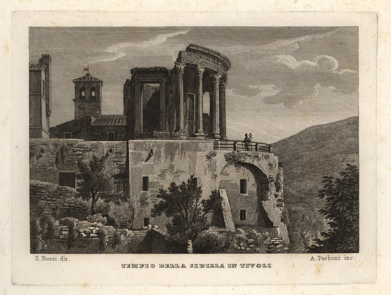 Utsikt över Sybiltemplet i Tivoli, Tempio della Sibilla i Tivoli av Unbekannt
