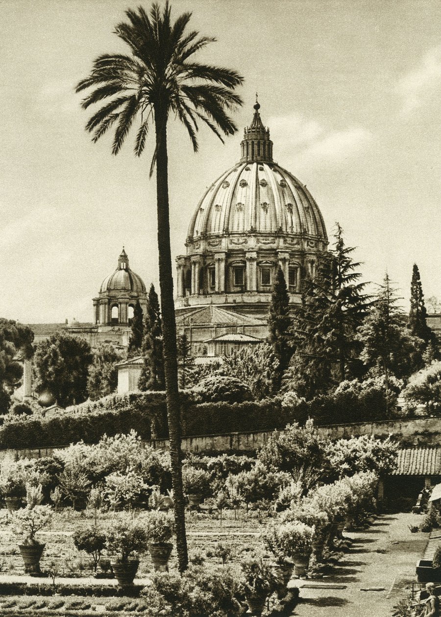 Utsikt över Vatikanträdgården och Peterskyrkan (San Pietro) i Rom av Unbekannt