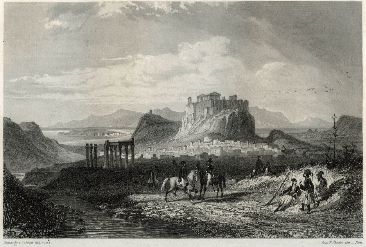 Utsikt över staden Aten på 1800-talet dominerad av Akropolis, i boken om Medelhavet av Louis Enault (1824-1900), fransk journalist och resenär. av Unbekannt