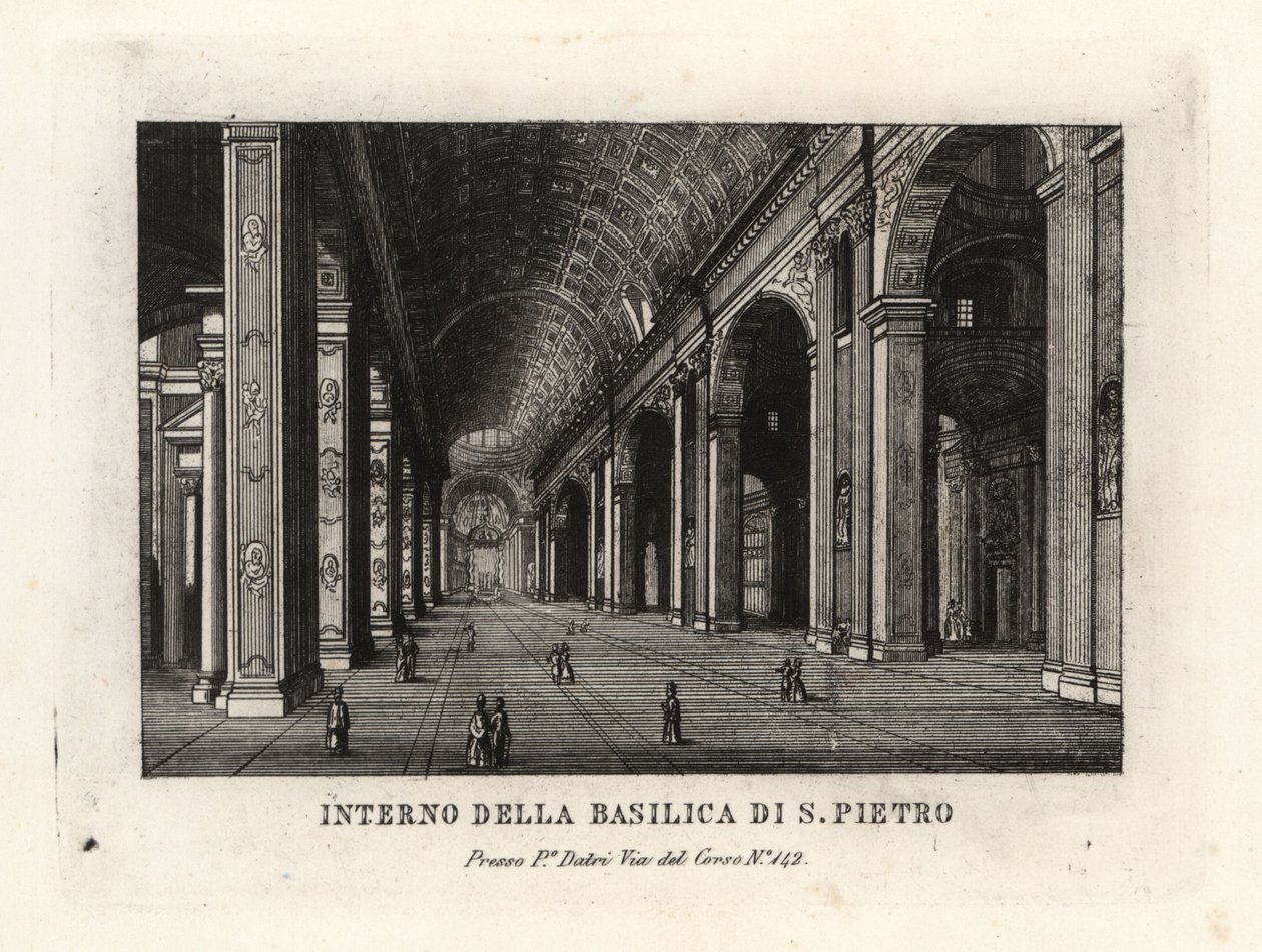 Vy över interiören av Peterskyrkan, Basilica Sancti Petri, Rom av Unbekannt