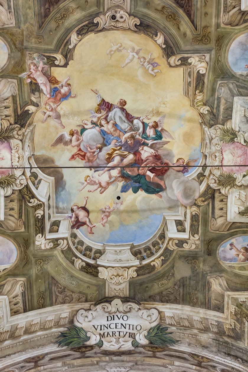 Utsikt över valvet med fresker av Teatini-rummet, Chiesa di San Vincenzo, Piacenza, Emilia-Romagna, Italien (foto) av Unbekannter Künstler