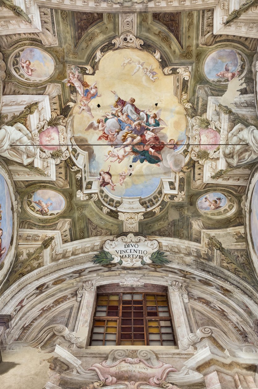 Utsikt över valvet med fresker av Teatini-rummet, Chiesa di San Vincenzo, Piacenza, Emilia-Romagna, Italien (foto) av Unbekannter Künstler