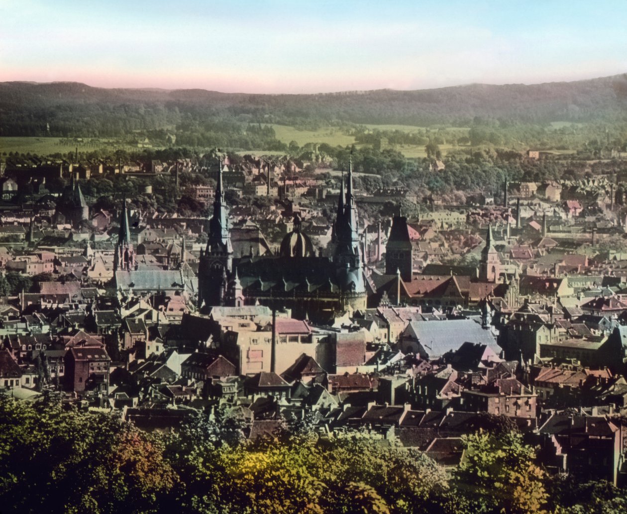 Utsikt över staden Aachen med dess katedral i stadens centrum av Unbekannter Künstler