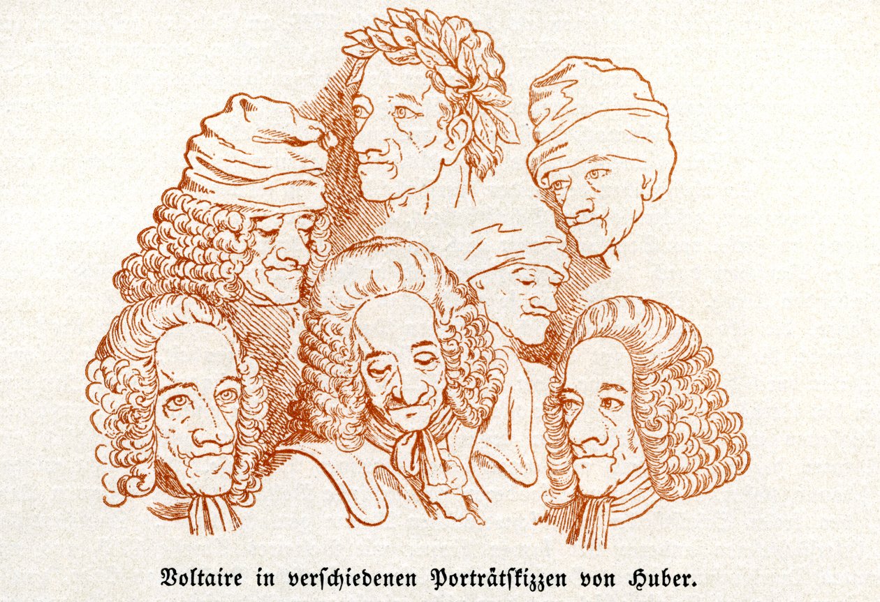 Voltaire. Diverse skissade porträtt. av Unbekannter Künstler