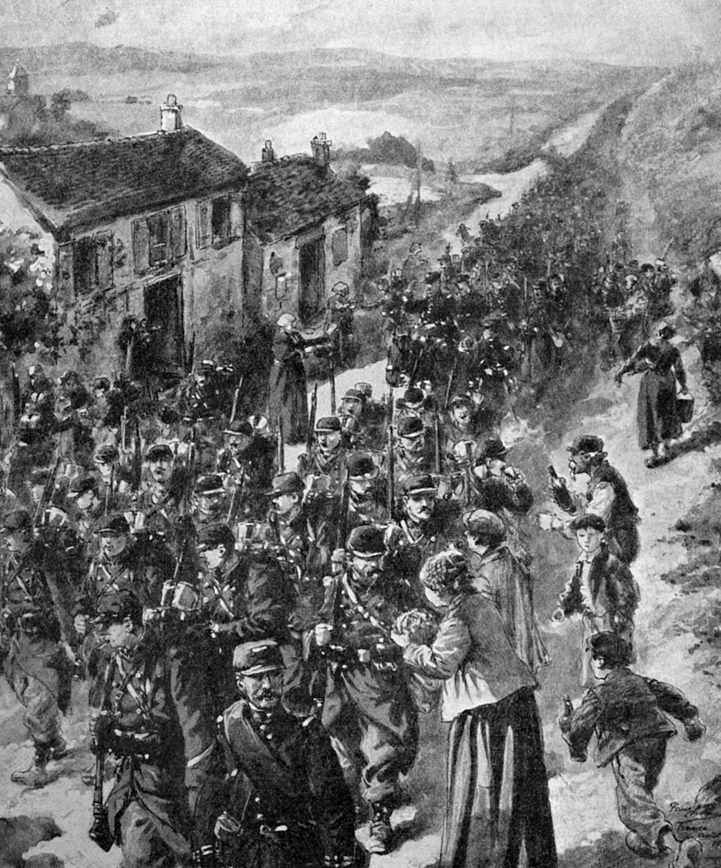 WWI - Franska soldater marscherar till fronten 1914 av Unbekannter Künstler