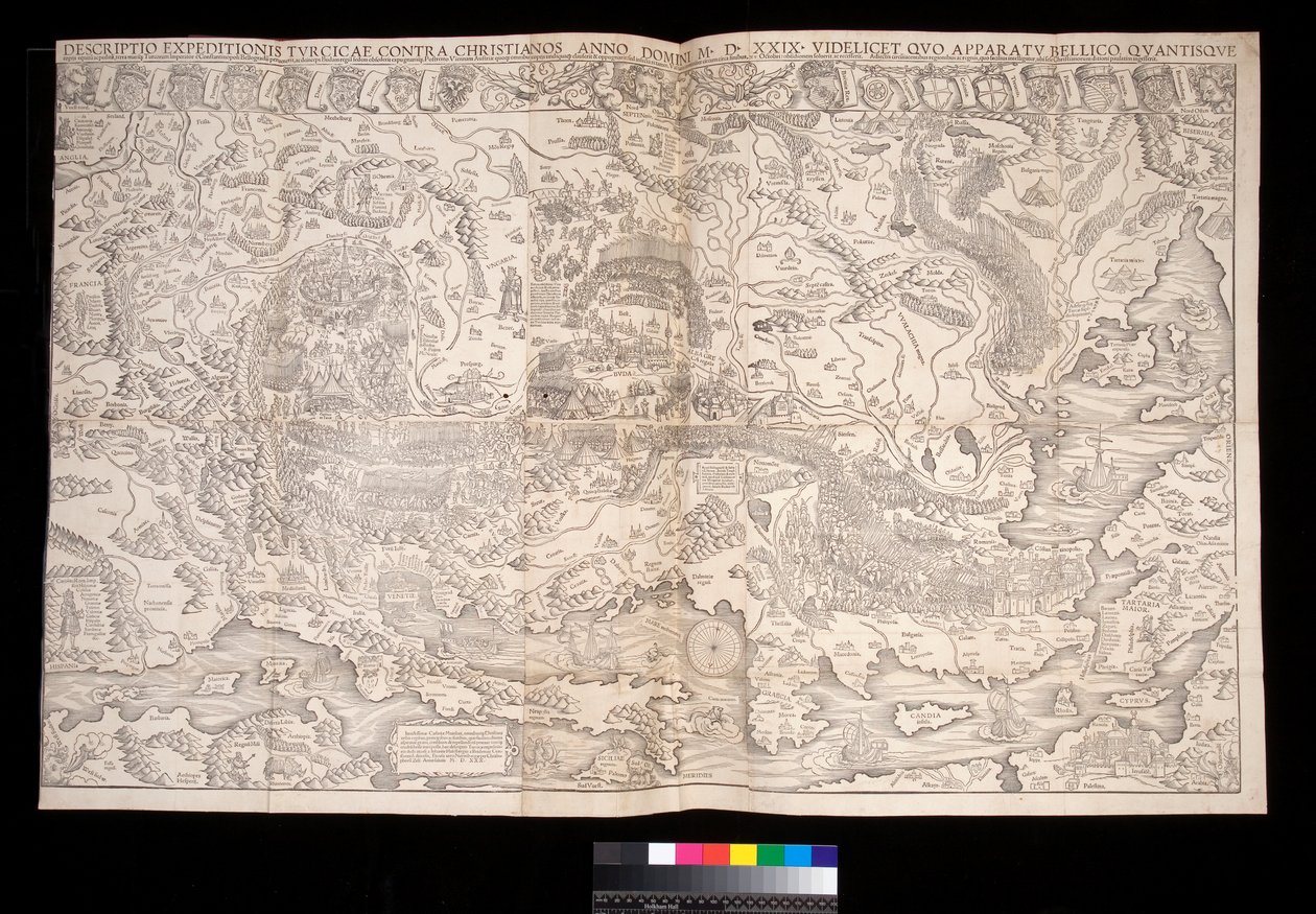 Väggkarta över det turkiska fälttåget 1529 av Johann Haselberg (fl.1514–37) och Christoph Zell (d.1590), Nürnberg av Unbekannt