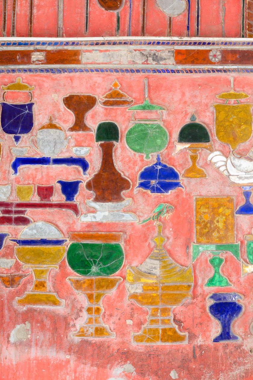 Vägg med blyade glasfigurer, Shwe Yaunghwe Kyaung-klostret, Nyaungshwe, Inle Lake, Myanmar (foto) av Unbekannter Künstler