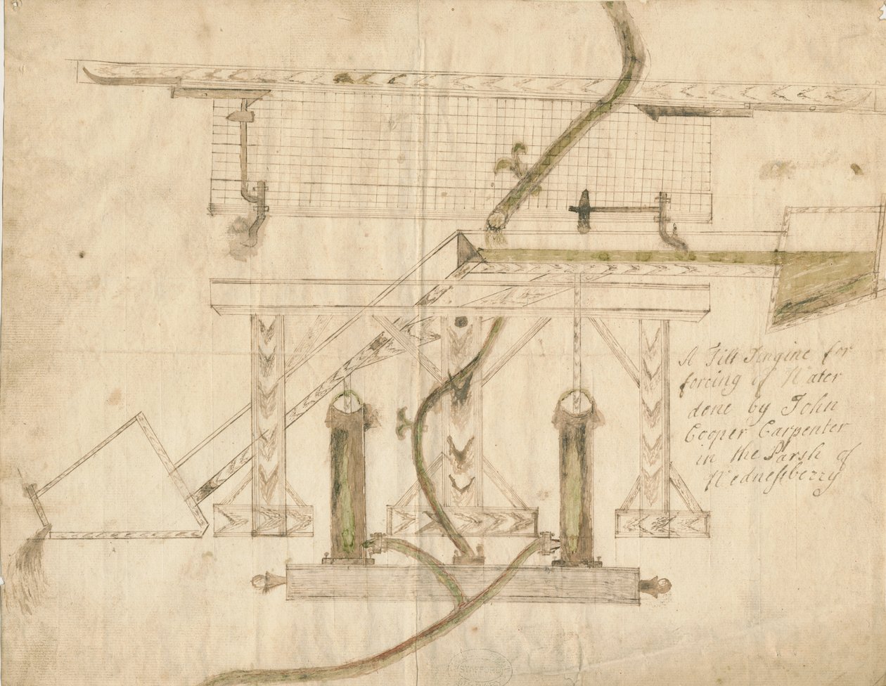 Wednesbury - A Tilt Engine: penn- och bläckritning, nd [c 1710] av Unbekannt