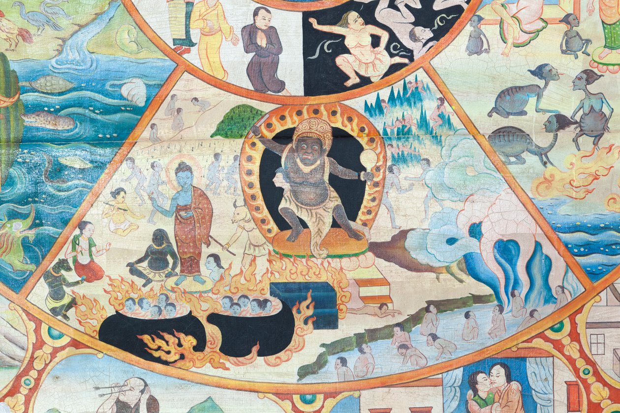 Livets hjul, detalj, väggmålning på wat Umong, Chiang Mai, Thailand av Unbekannter Künstler