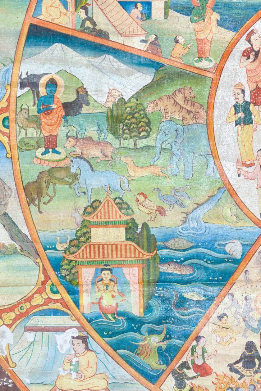 Livets hjul, detalj, väggmålning på wat Umong, Chiang Mai, Thailand av Unbekannter Künstler