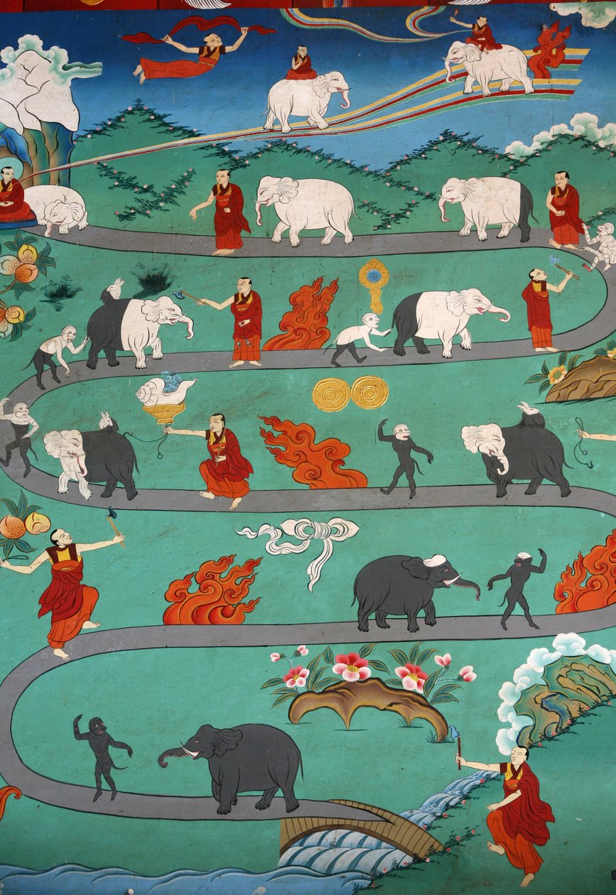 Vit elefantsaga på Kopan kloster, Kathmandu, Nepal av Unbekannt