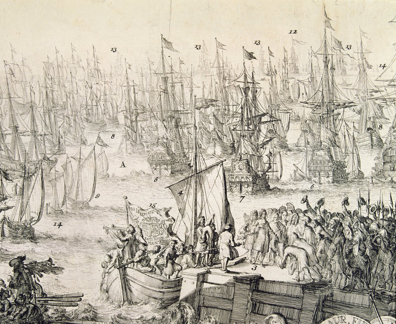 Vilhelm av Orange seglar mot England i november 1688 (gravyr) av Unbekannter Künstler