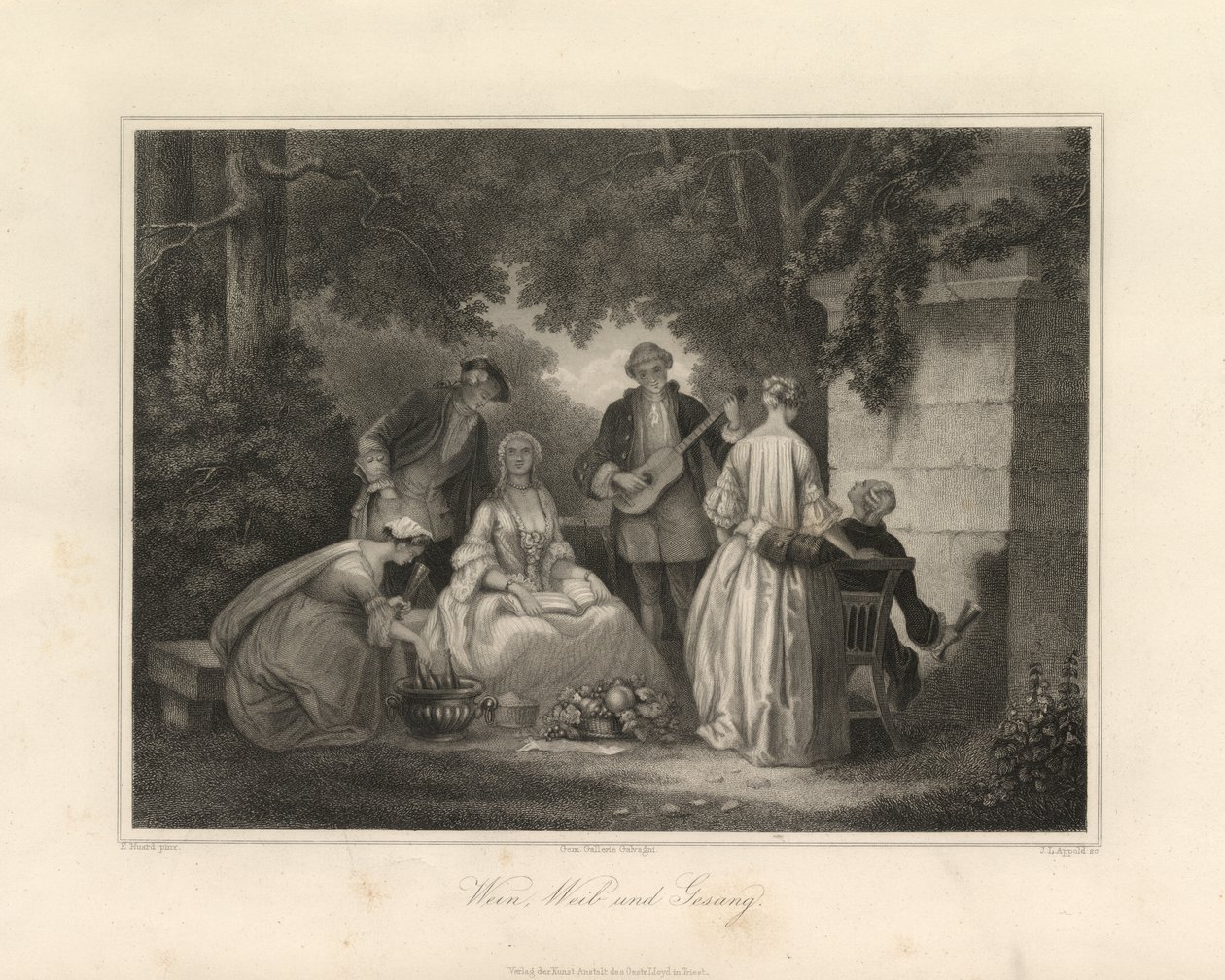 Vin, kvinnor och sång, Triest, ca 1850 (gravyr) av Unbekannter Künstler