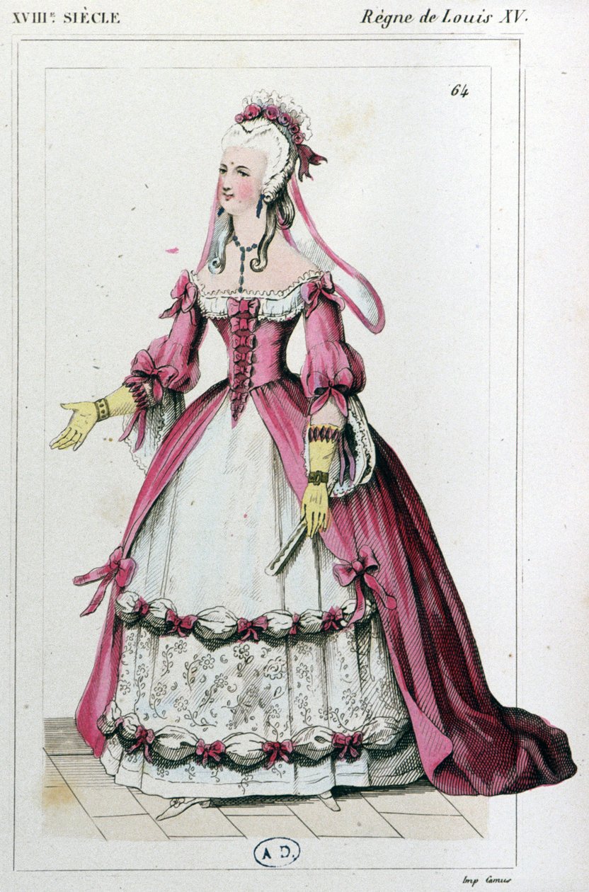 Kvinna i en klänning som Mme de Pompadour bar, ca 1810 (gravyr) av Unbekannter Künstler