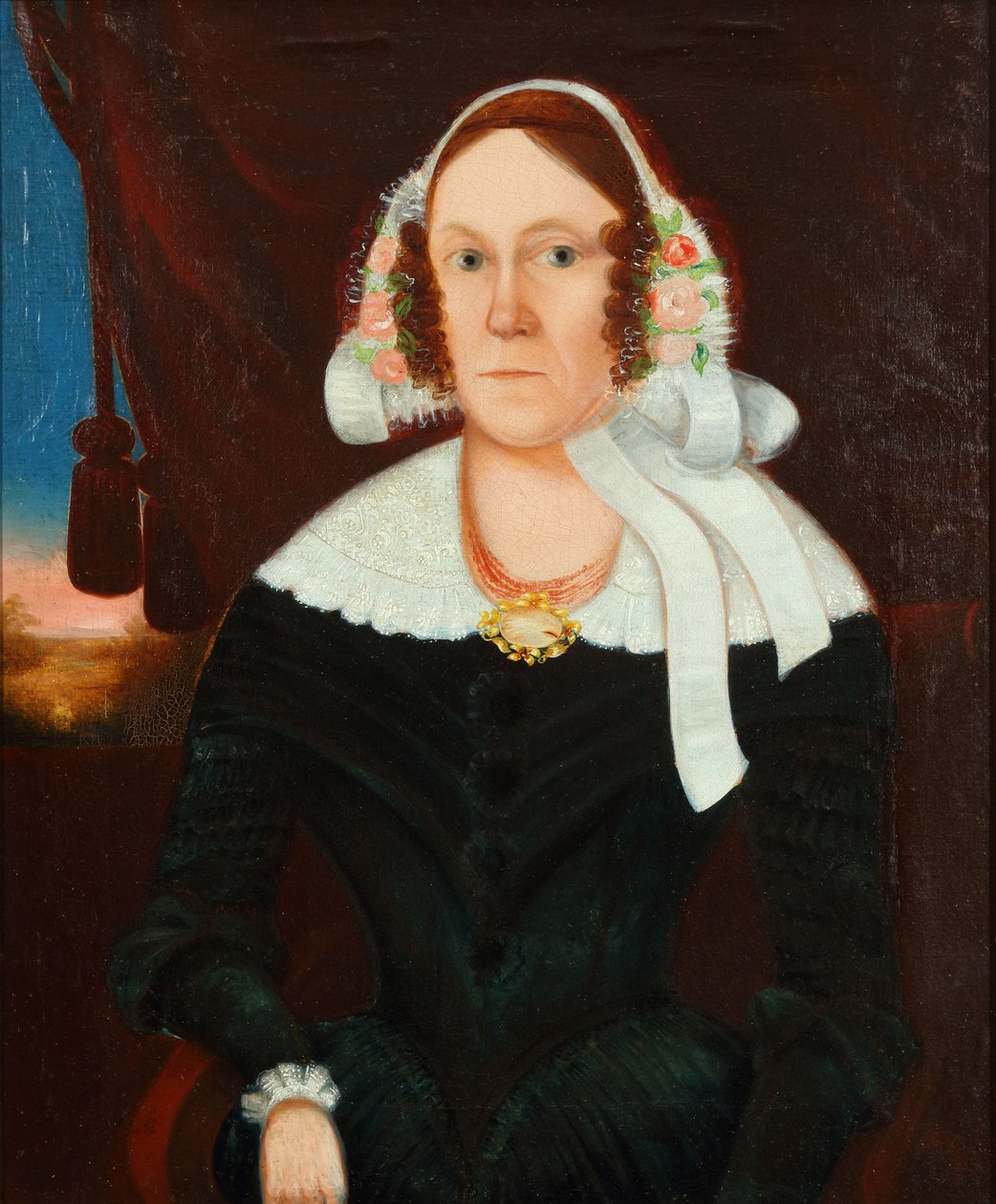 Kvinna med blomhatt 1825 (olja på duk) av Unbekannter Künstler