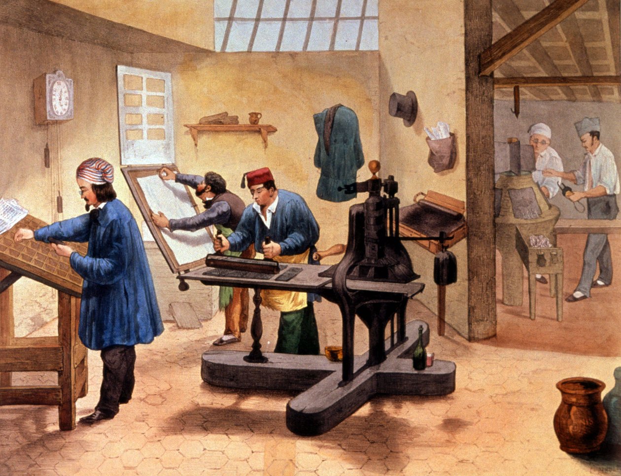 Tryckeri, slutet av 1800-talet (illustration) av Unbekannter Künstler