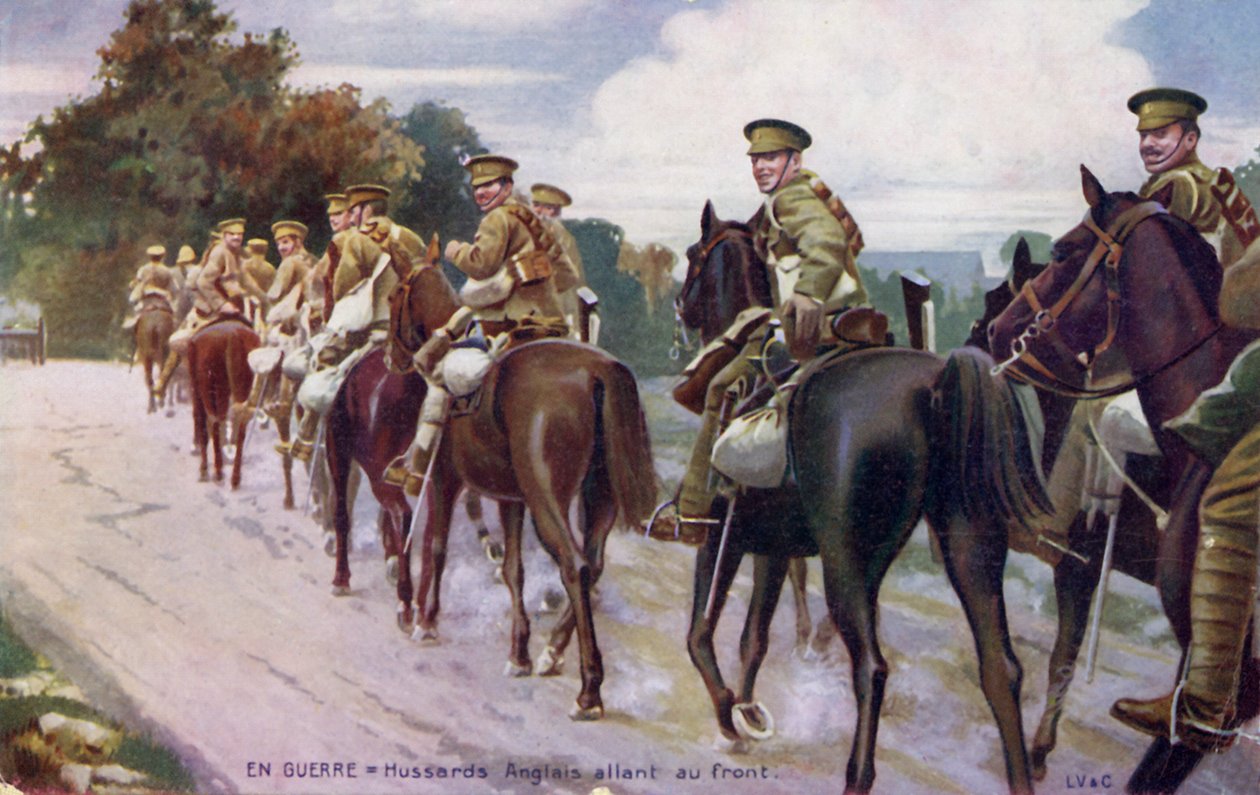 Första världskriget: English Hussars på väg till fronten. av Unbekannter Künstler