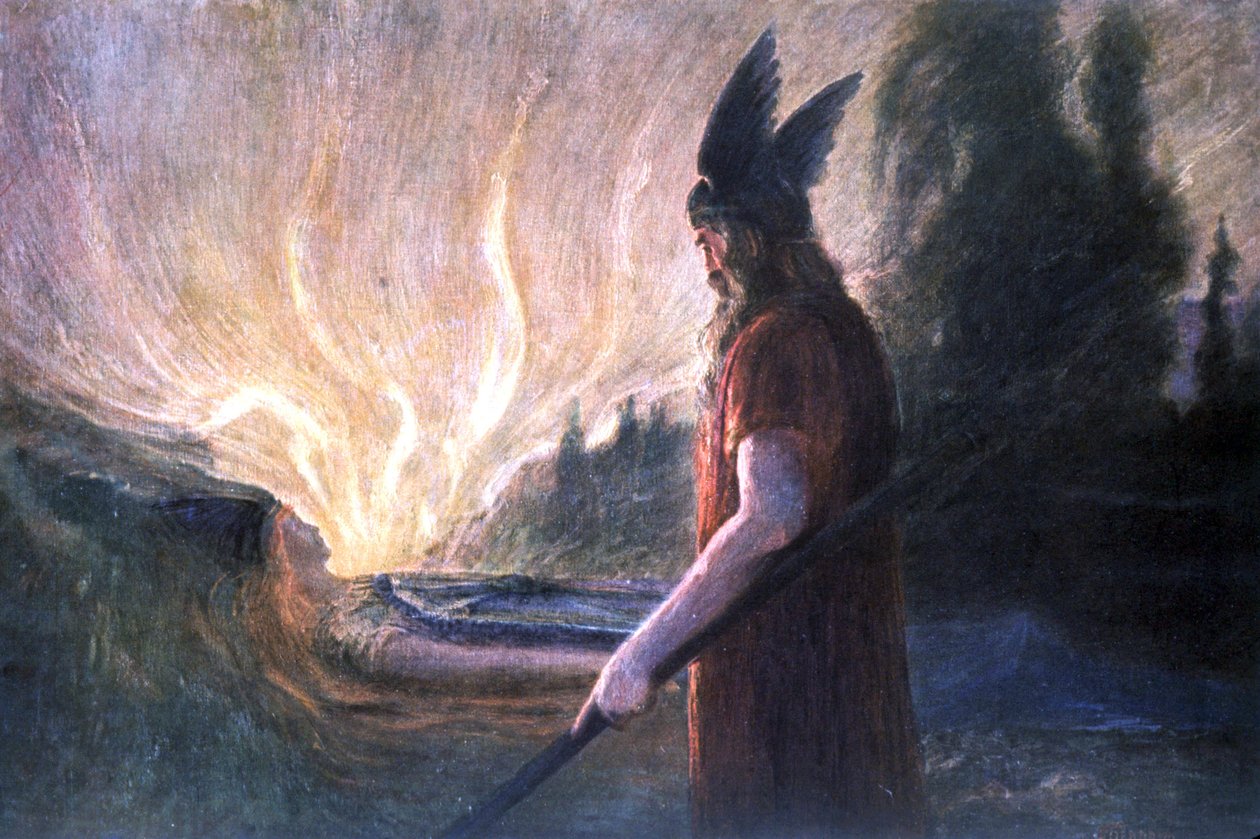 Wotan framför Brunnhilds stav, tidigt 1900-tal (vykort) av Unbekannter Künstler