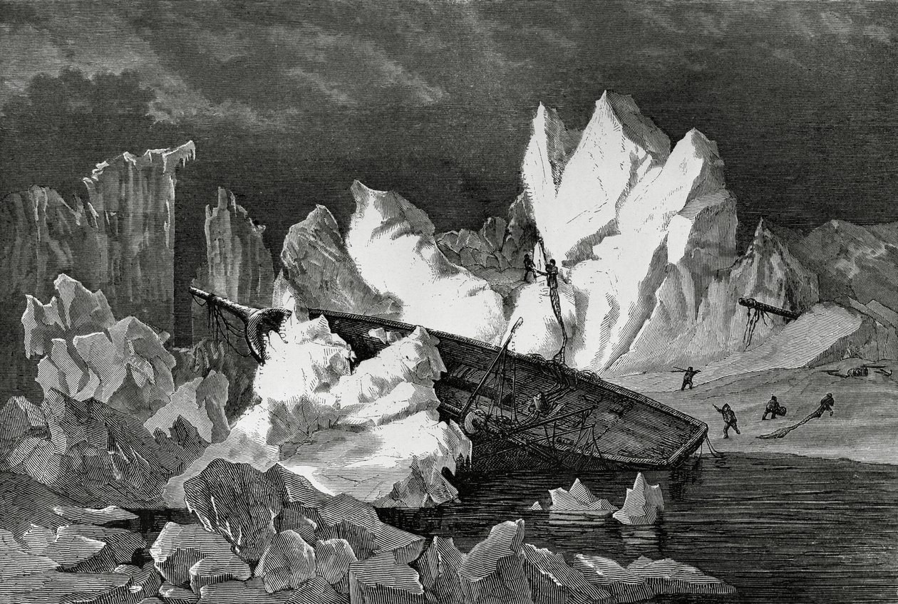 Vraket av Hansa krossad av is, oktober 1869, Ishavet, andra tyska nordpolarexpeditionen av William M. Timlin