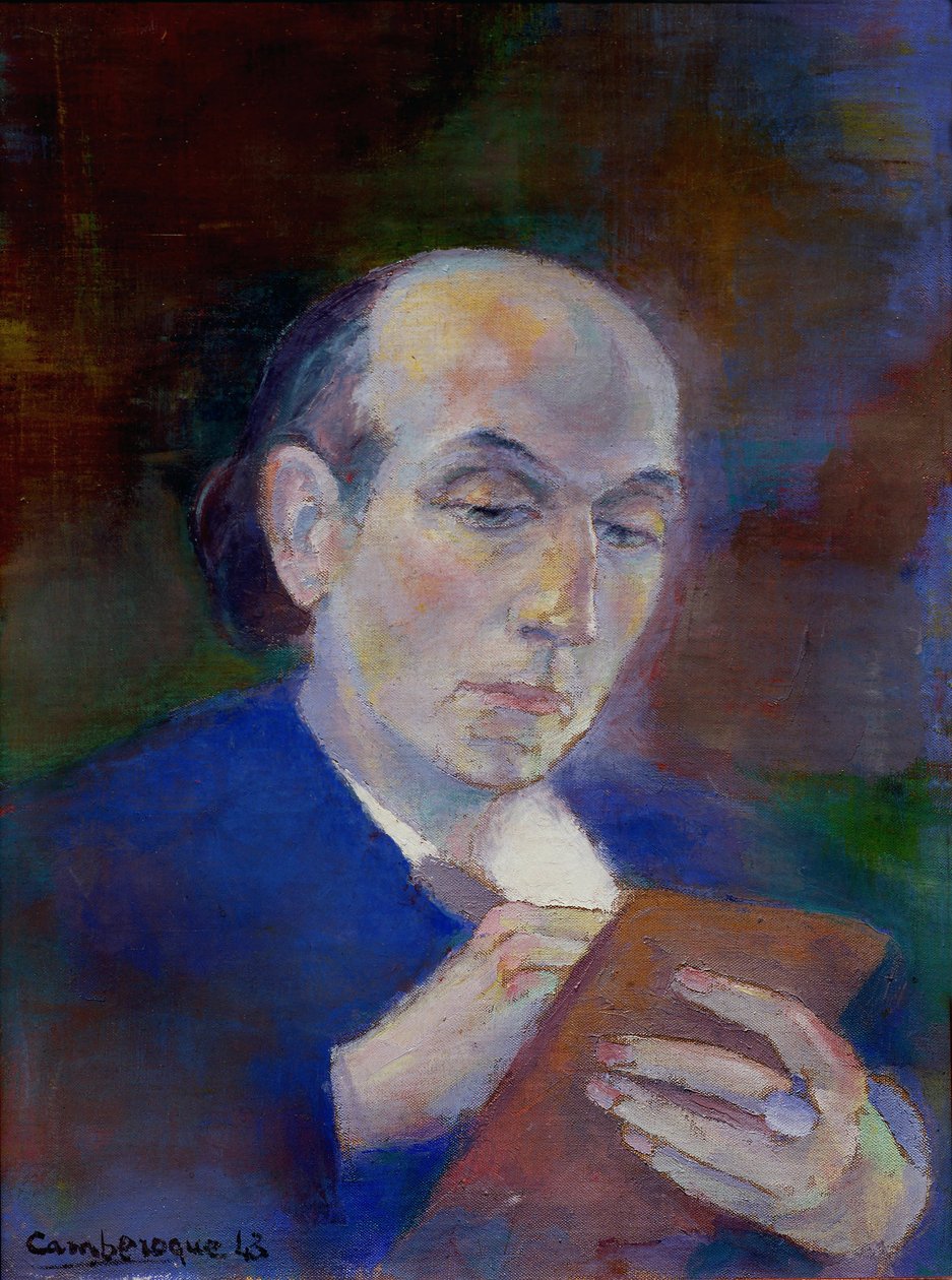 Författaren och poeten Joe Bousquet (1897-1950) i sitt rum i Carcassonne (Aude). Poeten är en representativ skrift, liggande i sängen. Porträtt av Jean Camberoque (1917-2001) av Unbekannter Künstler