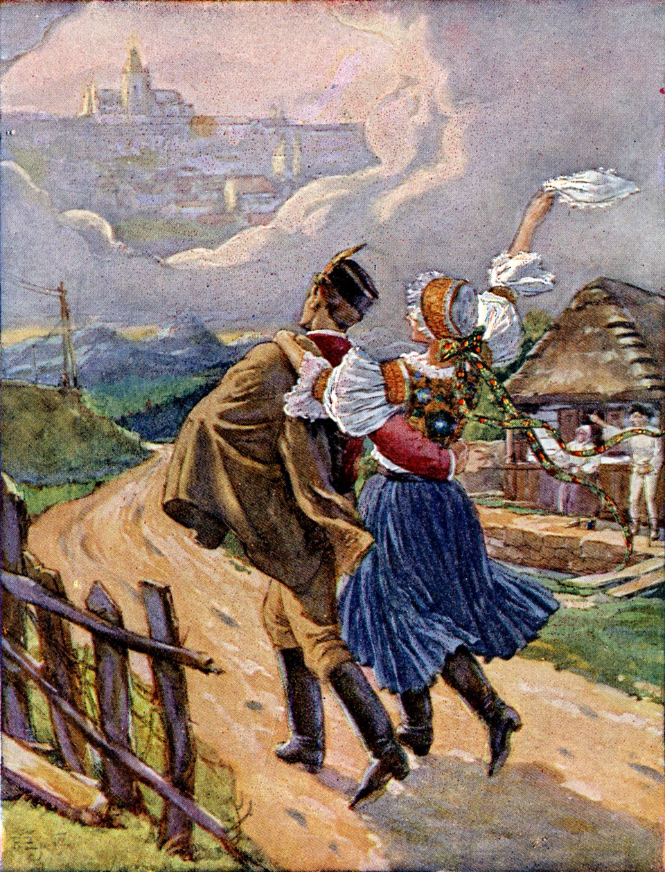 Ungt tjeckiskt par i nationaldräkt, ca 1920 av Unbekannter Künstler