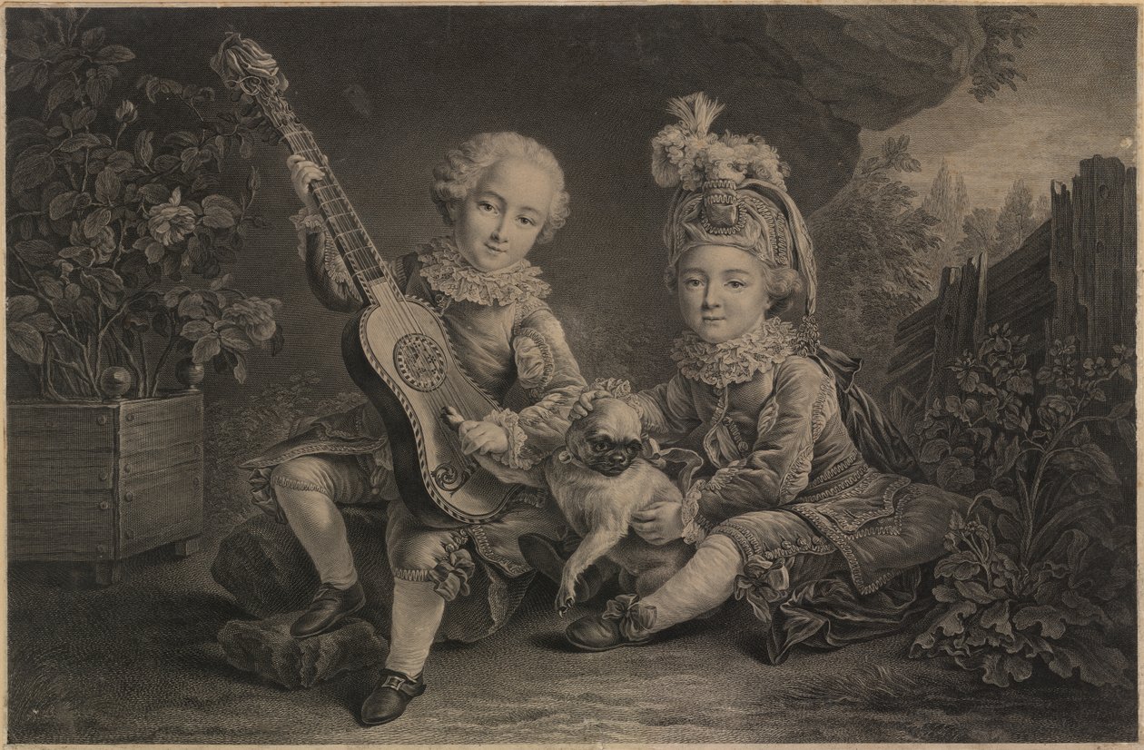Små barn som leker, Paris, ca 1775 (gravyr) av Unbekannter Künstler