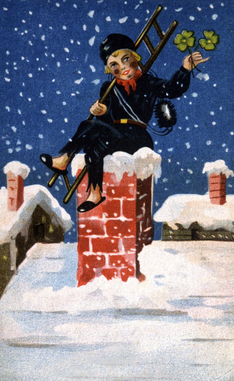 Ung sotare med klöver som lyckobringare, ca 1920 (illustration) av Unbekannter Künstler