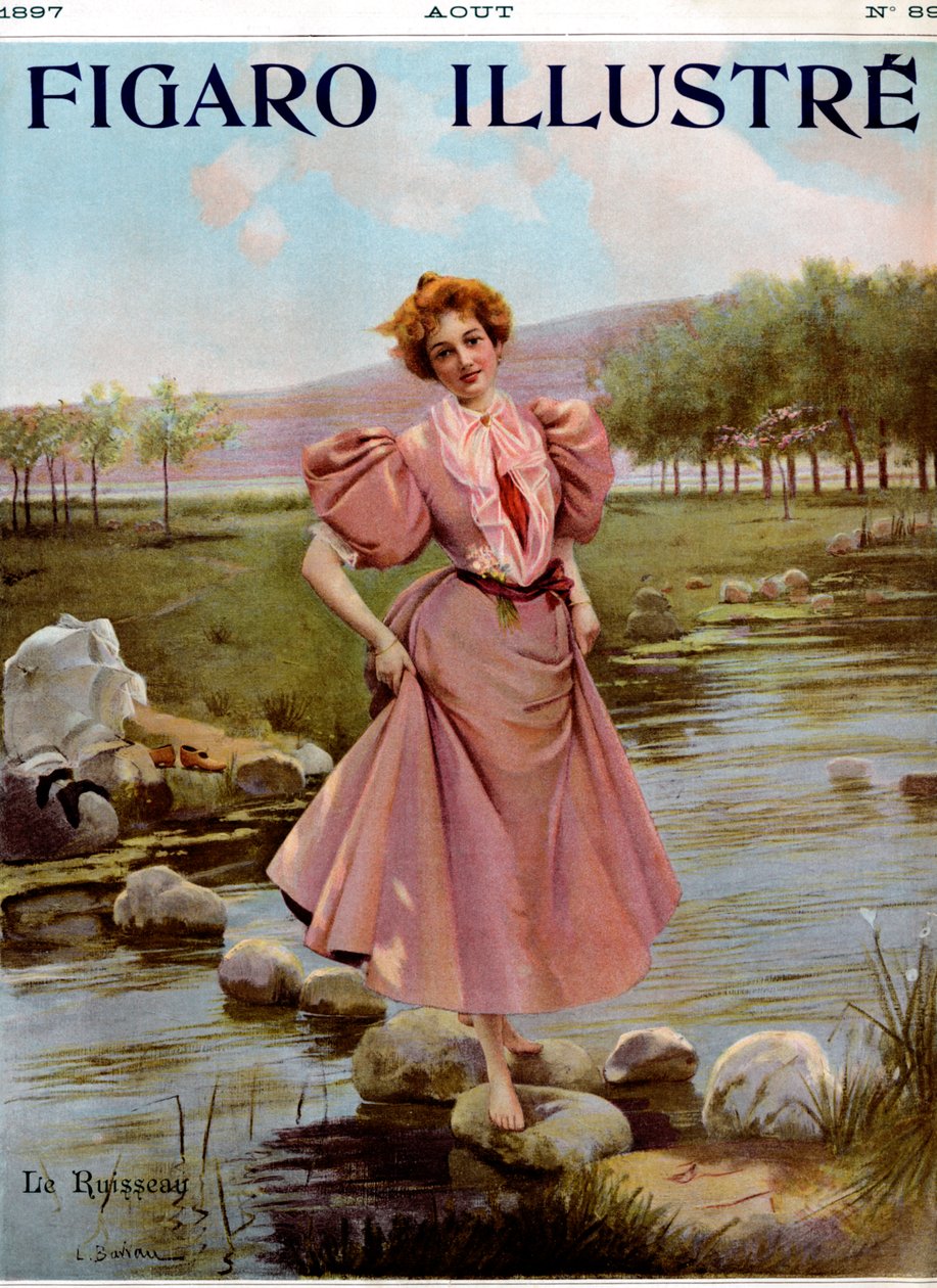 Ung kvinna korsar en bäck - Från Figaro Illustré, augusti 1897. av Unbekannter Künstler