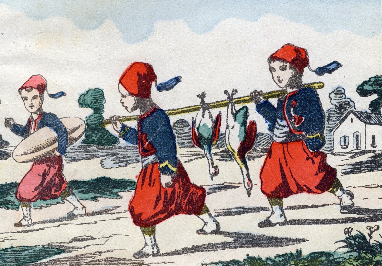 Zouaver. Gravyr i "Barns militäralfabet"". Bildspråk av Pont-a-Mousson, cirka 1890. 20 sidor. Sol: 28,5x21cm av Unbekannt