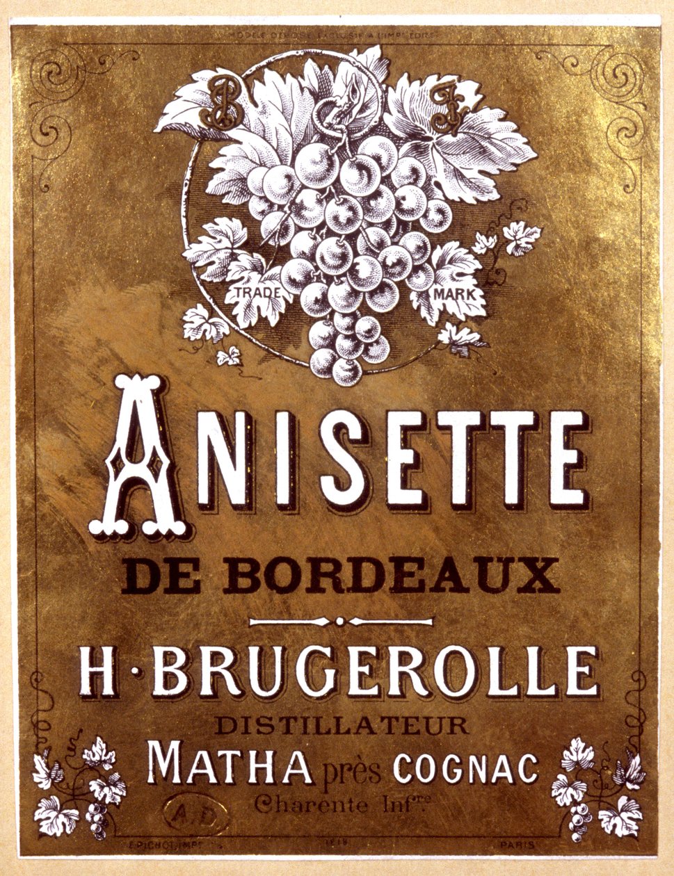 flaska med etikett från Anisette de Bordeaux, sent 1800-tal av Unbekannter Künstler