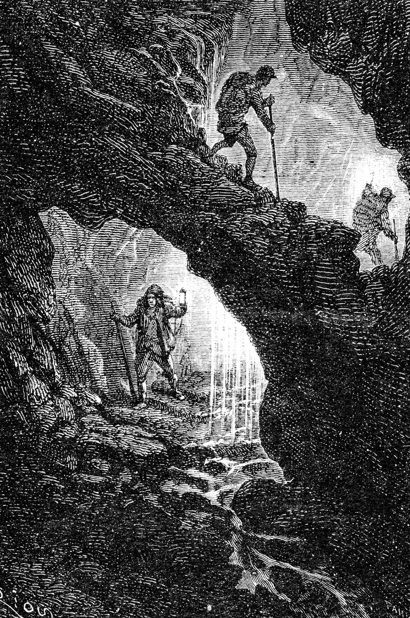 Faksimil av romanen "Resan till jordens medelpunkt " av Jules Verne (gravyr) av Unbekannter Künstler