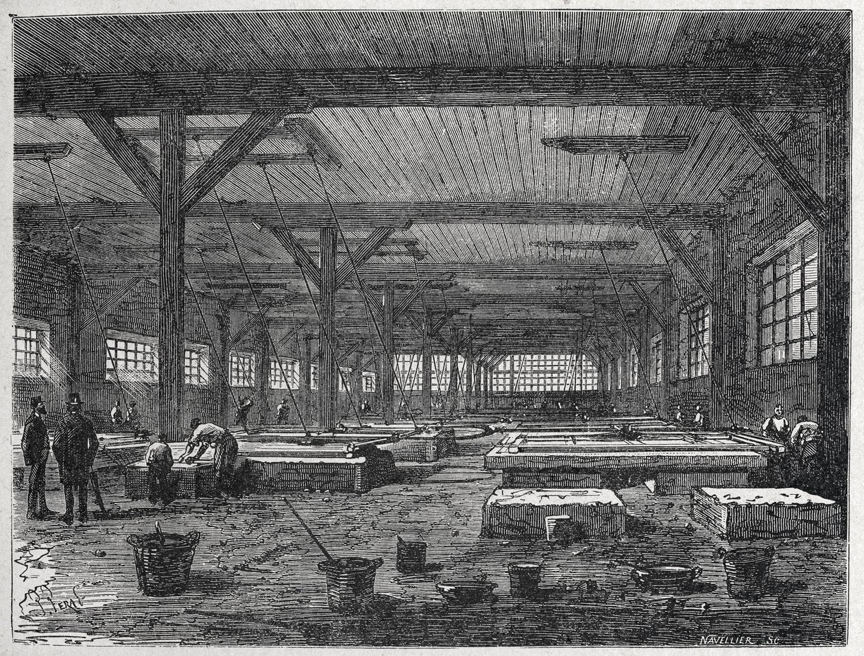 glasbruk: tillverkning av en spegel, ca 1880 (gravyr) av Unbekannter Künstler