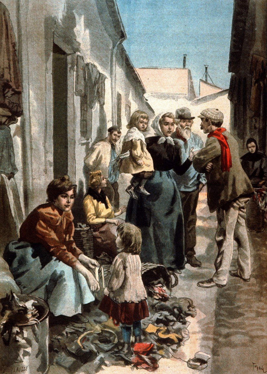män med trasor och ben i Paris, ca 1900 (illustration) av Unbekannter Künstler
