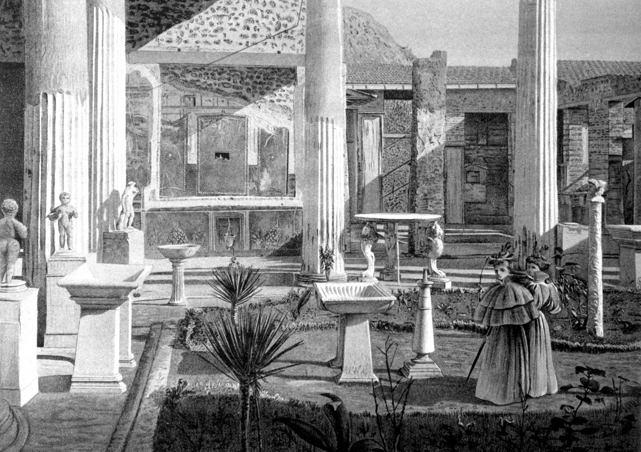 Turister besöker ruinerna av Pompeji i början av 1900-talet (teckning) av Unbekannter Künstler